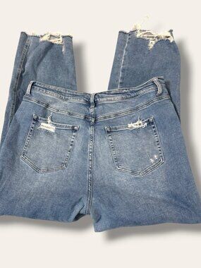 Flying Monkey Jeans Womens 34 Ultra High Rise Straight Distressed Light Wash